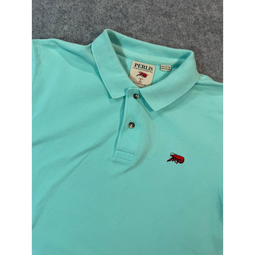 Perlis Authentic Crawfish Polo Shirt Large Aqua Green Short Sleeve Cotton
